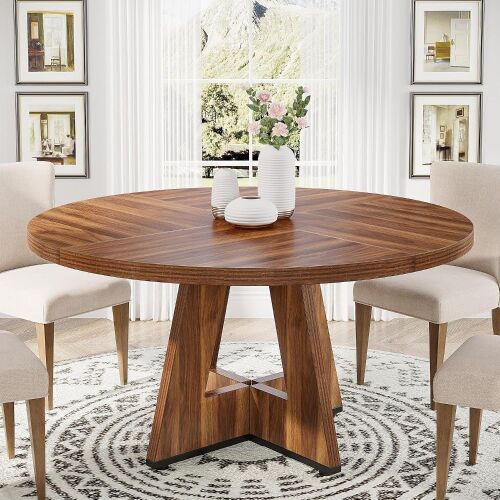 Tribesigns 47 inch Round Dining Table Wood Kitchen Table for Dining Room, 47" Dinner Room Table for 4-6, Farmhouse Accent Furniture with Wooden Tabletop and Cross Base, Brown New in Box $399