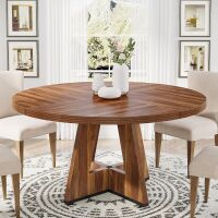 Tribesigns 47 inch Round Dining Table Wood Kitchen Table for Dining Room, 47" Dinner Room Table for 4-6, Farmhouse Accent Furniture with Wooden Tabletop and Cross Base, Brown New in Box $399