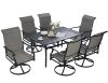 VEVOR 7 Pieces Patio Dining Set, Outdoor Furniture Table and Swivel Chairs Set, All Weather Garden Furniture Table Sets, Iron Patio Conversation Set with Umbrella Hole, For Lawn, Deck, Backyard, Black New In Box 4 Boxes $899