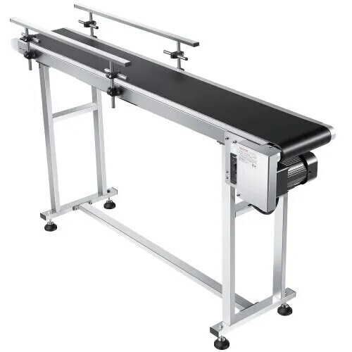 VEVOR Belt Conveyor, 59 x 7.8 inch Conveyor Table, Heavy Duty Stainless Steel Motorized Belt Conveyor for Inkjet Coding Applications Powered PVC Belt Anti-Static Adjustable Speed (Double Guardrail), New in Box $399
