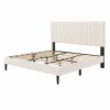 Streamdale Furniture Streamdale Queen Size Velvet Upholstered Platform Bed with Adjustable Headboard Beige, New in Box $399