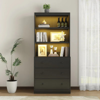 Latitude Run 71"H Book Cabinet Storage Bookcase with USB & Type-C Charging Ports and LED Lights, Black, New in Box $499