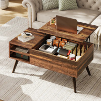Wade Logan Eoghan Modern Wood Lift Top Coffee Table with Adjustable Shelf and Storage, Dark Walnut, New in Box $499