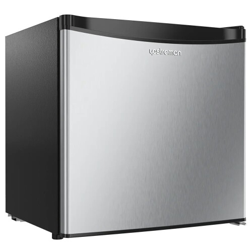 Upstreman 1.7 Cu ft Fridge with Freezer, Single Door Compact Refrigerator, Low Noise, Energy Saving, Adjustable Temperature, Reversible Door, for Home Office Dorm, Stainless Steel FR17, On Working $299