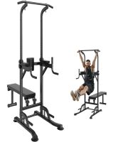 VEVOR Power Tower with Bench, 10-Level Height Adjustable Pull Up Bar Stand Dip Station & Detachable Bench, Multi-Function Home Gym Strength Training Fitness Equipment with Backrest, Elbow Pads, 440LBS, New Open Box $299