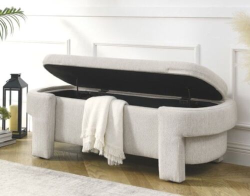 Comfort Stretch 51.5" Large Storage Ottoman Bench for Bedroom, Upholstered Linen End of Bed Bench with Hidden Storage, 250 lbs Capacity, Entryway Shoe Bench Seat, No Assembly, Beige $299