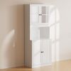 VOWNER Bookcase with Glass Door, 5-Tier Modern Bookshelves with Spacious countertop, Glass Display Cabinet with Lager Storage Shelf, Combination Storage Shelves for Home Office, A (White) $399