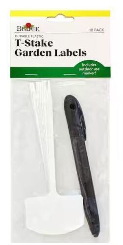 Burpee T-Stake Garden Labet with Marker, 10 Count / Burpee Spring Loaded Plant Clips, 10 Pack New In Box Assorted