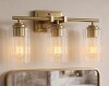 BYBLIGHT 17.7 in. 3-Light Modern Brushed Gold Bathroom Vanity Light Fixture with Clear Ribbed Glass Shade Over Mirror New In Box $299