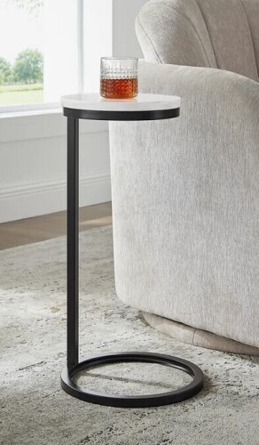 Ebern Designs Chalmay Round Metal Accent Table With Marble Top New In Box $299