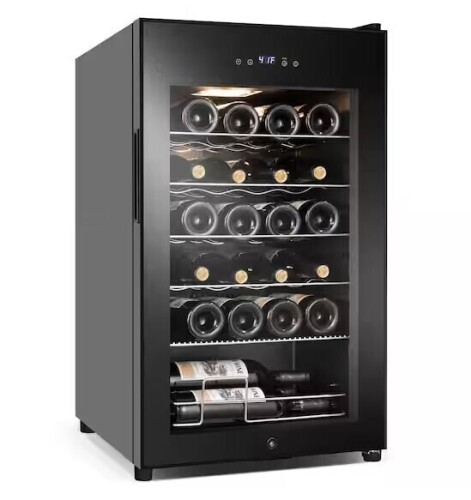 Hooure 17 in. Wine Cooler 24-Bottle Freestanding Wine Cooler Fridge with Lock and Temperature Memory, Black New in Box Factory Sealed $699