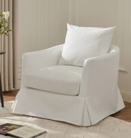 Latitude Run 32" Wide Down Fill Upholstered Slipcovered Swivel Barrel Armchair in Pearl Henry New in Box $699