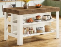 Tribesigns 55 inch W Brown and White Farmhouse 3 Tier Stationary Kitchen Islands with Seating and Storage Shelves New in Box $499