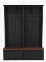 August Grove Farmhouse 4-in-1 Hall Tree with Wood Grain Bench in Black New in Box $499