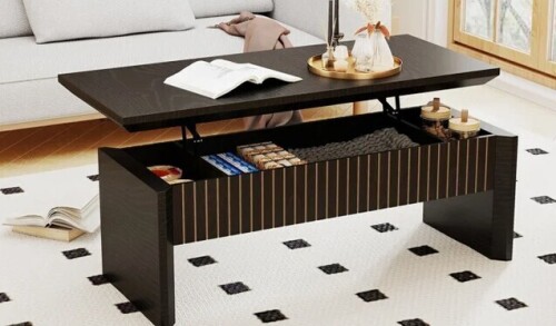 Latitude Run Lift Top Coffee Table With Storage, 42.5" Fluted Center Table in Black New in Box $399