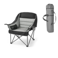 Ebern Designs Oversized Camping Chair, 450 lbs Heavy-Duty Support, 1 Pack, Portable Padded Folding Camp Chair with Dual Cup Holders & Wine Glass Holders, Carry Bag for Outdoor, Fishing, Black & Gray New In Box $199