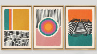 IDEA4WALL Abstract Vibrant Color Blocks " Mid-Century Multicolor Color Block Shape Abstract Geometric " 3 - Pieces, 24" x 36" New In Box $299