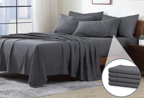 Swift Home Full 6-Piece Microfiber Sheet Sets (Includes 2 Bonus Pillowcases), Ultra-Soft Brushed - Extremely Durable - Easy Fit - Wrinkle Resistant, Full, Grey New $79