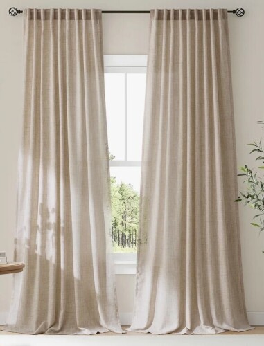 Mercer41 Linen Blend Semi Sheer Curtains Rod Pocket Back Tab Solid Color Drapes (Pair), 52" x 96" / Latitude Run&reg; Faux Linen Blend Curtains Rod Pocket & Back tab Semi Sheer Window Treatments Privacy with Light Filtering for Living Room, (Pair), 52" x 96" 