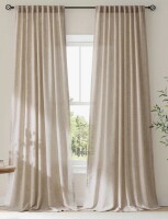 Mercer41 Linen Blend Semi Sheer Curtains Rod Pocket Back Tab Solid Color Drapes (Pair), 52" x 96" / Latitude Run&reg; Faux Linen Blend Curtains Rod Pocket & Back tab Semi Sheer Window Treatments Privacy with Light Filtering for Living Room, (Pair), 52" x 96" 