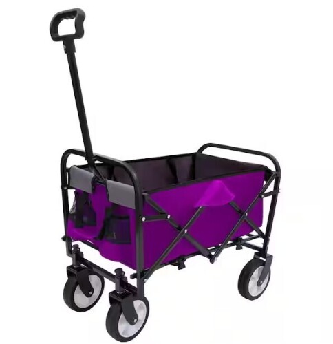 CASTNOO 10 cu. ft. Steel Garden Cart, 225 lb. Capacity Extention Foldable Wagon Cart with Strapping System in Purple New In Box $199