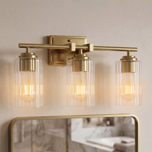 Latitude Run&reg; 3-light Bathroom Vanity Light With Fluted Glass Shades New In Box $299