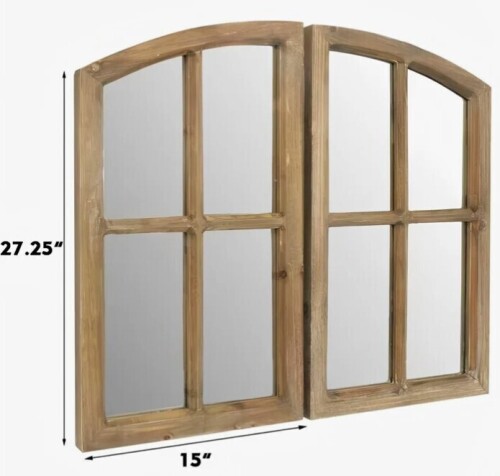 Loon Peak&reg; Farmhouse Arch Wood Window Pane Mirrors, 15" x 27" New In Box $199