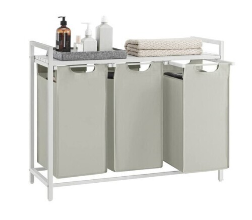 Songmics Home - Laundry Hamper, Laundry Basket, Laundry Sorter with 3 Pull-Out,Removable Bags, Shelf, Metal Frame, 3 x 10 Gallons (38L) - White New In Box $99