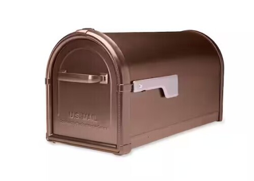 Architectural Mailboxes Hillsborough Copper, Large, Steel, Post Mount Mailbox with Silver Flag New In Box $199