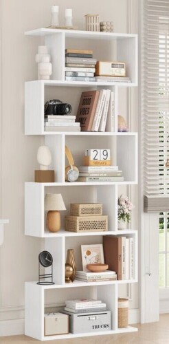 Ebern Designs Hermoth 75'' H X 27.6'' W Tall Geometric Bookcase,6-Tier Storage Shelf, Contemporary Display Shelf New Open Box $299