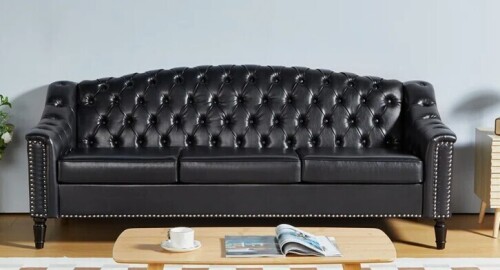 Charlton Home Denishia 79.92'' Faux Leather Sofa in Black New in Box $999