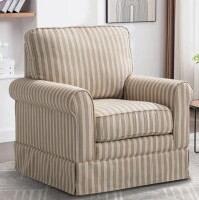Ivy Bronx 33" W Modern Wide Upholstered Swivel Striped Accent Chair in Blue New in Box $799