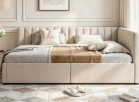 Canora Gray Upholstered Daybed with 2 Storage Drawers in Beige New in Box $599