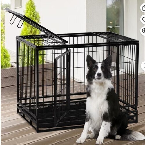 NiamVelo 48 Inch Heavy Duty Dog Crate Cage Kennel with Wheels, Extra Large Metal Dog Crate with Sturdy Locks Design, Double Door and Removable Tray Design for Large Dogs, Black New in Box $399