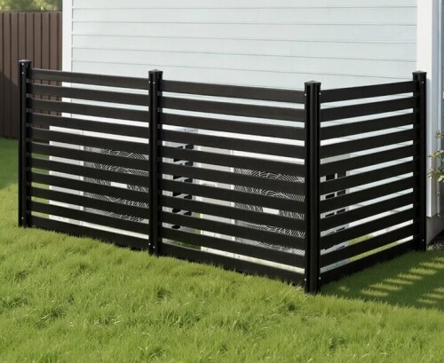 Vevor 3 Panels Outdoor Privacy Screen, 50 x 48 in Air Conditioner Fence with 27.6 in Ground Stakes, Pool Equipment Enclosure, Vinyl Privacy Fence, Black, Ideal for Trash Can and A/C Units New in Box $299