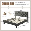 Honfach Queen Size Velvet Bed Frame with Upholstered Button Tufted Headboard, Platform Bed with Wooden Slats Support, No Box Spring Needed, Easy Assembly, Noise-Free, Dark Gray, New in Box $399