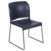 Flash Furniture HERCULES Series 880 lb. Capacity Navy Full Back Contoured Stack Chair with Gray Powder Coated Sled Base, Navy, New in Box $299