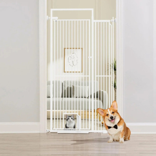 Latitude Run 78.3" Extra Tall Pet Gate for Cat Dog, 29.3" -36" Wide Cat Gate with Window, NO Drilling Pressure Mounted for Doorways, Stairs, Hallways, 1.34" Narrow Bar Spacing, White, New in Box $299