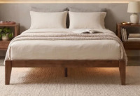 George Oliver Carruthers Thor Bed Frame Queen - Solid Wood Platform Bed - Japanese Joinery Bed Frame - Wood Slat Support - No Box Spring Needed - Easy Assembly - Minimalist & Modern Style, Walnut, New in Box $899