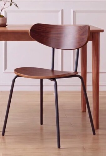 Corrigan Studio&reg; Modern Mid-century Dining Chair With Black Padded Seat Cushion Wood Finish & Black Metal Legs Curved Backrest Design For Kitchen Restaurant & Home Use New In Box $299
