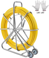VEVOR Fish Tape Fiberglass 656 ft, 5/16 in Duct Rodder Fishtape Wire Puller for Walls and Electrical Conduit, Cable Running Rod with Steel Reel Stand, 3 Pulling Heads, Fishing Tools, Non-Conductive New In Box $299
