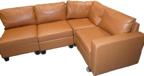 Latitude Run 4 piece Faux Leather Sectional in Camel New Floor Model $2499
