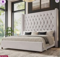Willa Arlo Interiors Duluth King Cream Diamond-Tufted Wingback Upholstered Platform Bed New in Box $699