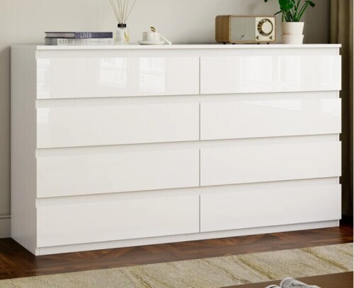 Ebern Designs Ato 8 Drawer 55.1" W Double Dresser in White New in Box $799