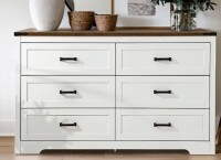 Milwood Pines Emryss 6-Drawer Dresser 54"W Double Dresser With Rustic Top Panel In White New in Box $699