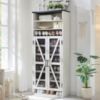 JXQTLINGMU Farmhouse Shoe Cabinet, 72" Tall Shoe Cabinet with Mesh Doors and Adjustable Shelves, Rustic Wooden Shoe Organizer, Modern Large Shoe Cabinet Storage for Entryway, Off White New Open Box $399