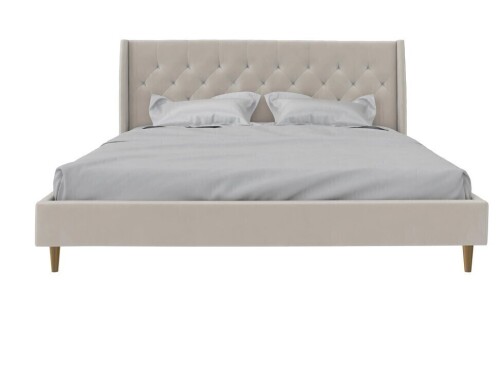 Novogratz Her Majesty Tufted Upholstered Bed Frame, King, Ivory Velvet (2 Boxes) New in Box $599