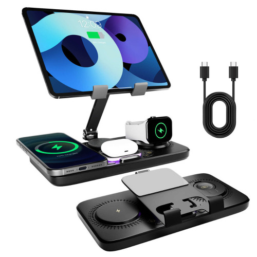 Rebrilliant Foldable Magnetic Wireless Charger for iPhone Airpods iWatch, Portable 3 in 1 Charging Station For Apple Multiple Devices - Travel Charging Pad Dock Compatible with iPhone 17 16 15 14 13 12 11 Pro Max Plus New Open Box $89