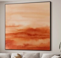 SIGNLEADER Extra Large Wall Art Fabric Print - Warm Terracotta Abstract Earthy Watercolor-Inspired Modern Artwork Decor for Living Room or Bedroom - "Frame Assembly Required (Unfinished Frame)", 72" H x 72" W New In Box $399