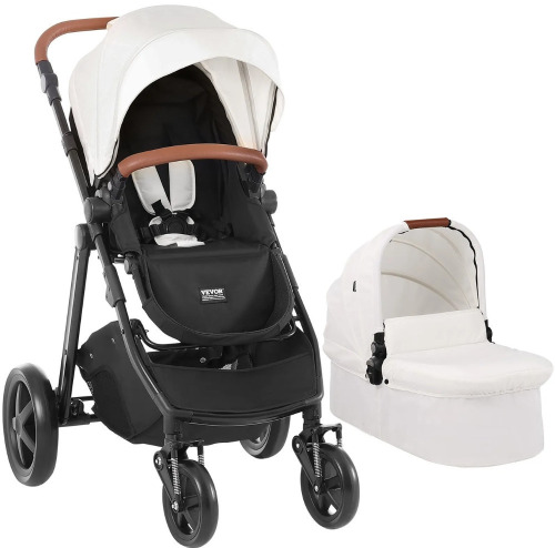 VEVOR Travel System Stroller with Infant Bassinet, 2-in-1 Baby Cradle Stroller Combo, Reversible Seat, Easy One-button Folding, EVA Tires with Brake Aluminum Stroller Carseat Combo Set (White) New In Box $299